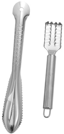 LIGIGWASH 2 Pezzi Squamatore in Acciaio con Denti Affilati Rimuove Squame Rapidamente Danneggiare la Carne Impugnatura Antiscivolo Ergonomica per Appendere per Pulizia in Cucina