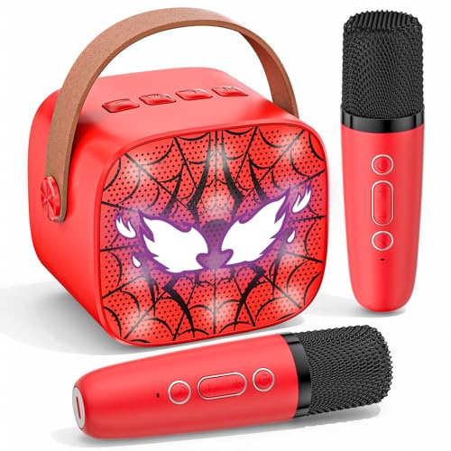 Spider Microfono Karaoke per Bambini, Giochi Regalo Bambino 3 4 5 6 7 8 9 10 11 12 Anni Maschio, Cassa Karaoke con 2 Microfono Bluetooth, Regalo Compleanno Natale Giochi per Bambino 3-12 Anni
