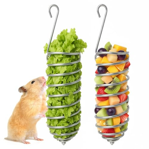 Hpmjz 2 juguetes de enriquecimiento para ratas de acero inoxidable, soporte de comida para pájaros, rata, loro, forraje, juguete colgante para roedores, soporte para frutas, verduras, rompecabezas