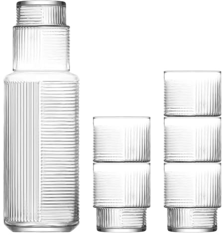 LAV 1.2L Helen Carafe en Verre & Gobelets - 7pc Eau Vin Jus Réfrigérateur Stockage Pichet Ensemble | Chevet Lessive Distributeur Bouteilles Pot