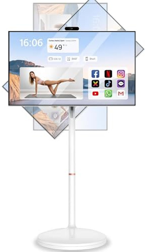 Yueidung 32-Inch Portable Smart TV with Android OS, Voice Control, Built-in Wheels for Rollable Mobility, Removable 4K Camera, 10-Point Touch Screen, 10800mAh Battery, 8GB RAM+128GB