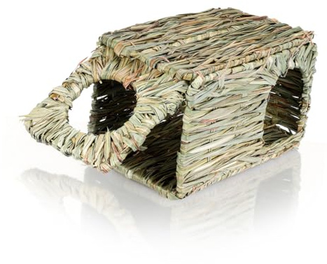 Toddmomy Kaninchennest aus Handgewebtem Naturstroh Kleines Strohhaus für Kaninchen und Hamster Geflochtenes Haustierbett für Kleintiere zum Kuscheln und 30X20X20 cm