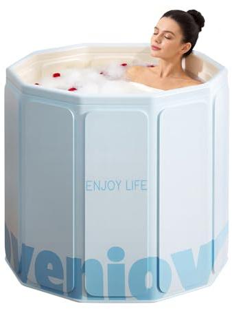 HLCZLUZ Foldable Portable Bathtub, Hot Ice Bath Tub, Shower Tub Non-Inflatable, Collapsible Bathtub SPA Soaking Tubs for Travel, Camping, Gyms, Home (Blue)
