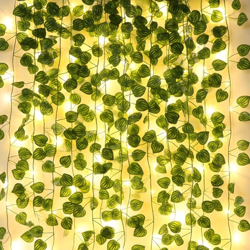 OMEELER 16.4ft/5M 50LED Leaf Lights String Battery Operated - Warm Leaf Decorations for Bedroom - Vine Ivy Fairy Lights for Wall Wedding St Patrick's Day Party Decorations(1)