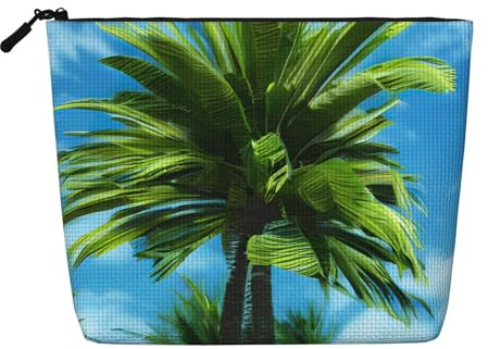 Summer Palm Tree Daily Pouch Cosmetic Bag Fake Hemp Large Organizer for Travel Toiletry Water Resistant