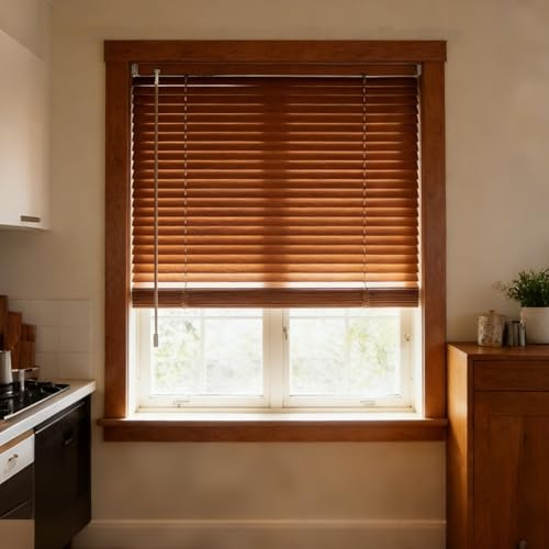Aluminium Jalousie Ohne Bohren Holzoptik 25mm Klemmjalousie Fenster Jalousien Innen, Schnurlose Alu-Jalousie, Verdunkelung Sichtschutz Für Bad Küche Schlafzimmer