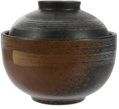 PRETYZOOM Olla Pequeña de Cerámica Blanca con Tapa y Cuchara, Cuenco para Sopa y Estofado, Tarro de Postre Versátil para Cocina y Comedor, Utensilios de Cerámica para Uso Doméstico