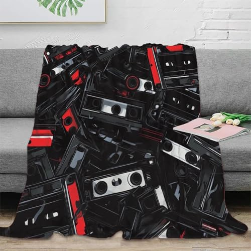 NAOFEKUID 3D Printed Retro Cassette Blanket Microfiber Home Decor Vintage Tape Throw Blanket Soft Warm Sofa 40x50(100x130cm)