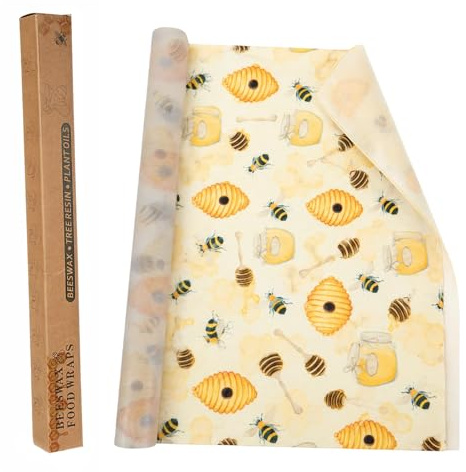 KFHENSOMR Reusable Beeswax Paper Beeswax Wraps Washable Beeswax Food Wrap | Cut-to-Size, Plastic-Free Cling Film Alternative, for Food Storage, Friendly Washable Wrap for Bread, Cheese, Fruit, Sandwich