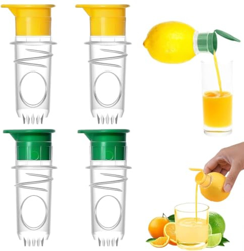 Androxeda Exprimidor manual de cítricos 4 piezas en PP, transparente, 9x4 cm, 2 verdes y 2 amarillos, ideal para limón y naranja