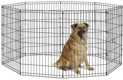 Hunde-Gehege aus Metall, zusammenklappbar, ohne Tür, inklusive Erdspießen, bietet 1,5 m² Spielfläche, 91 cm hoch, schwarze, E-Beschichtung