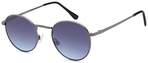 styleBREAKER Occhiali da sole unisex in forma Panto con lenti piatte rotonde e montatura in metallo con cerniera a molla, bordo completo 09020077, Cornice grigio/vetro sfumatura grigia