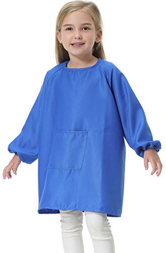 Yundxi Malschürze Kinder Bastelkittel Kinderschürze Bastelschürze Langarm Malkittel Kinder Schürze (M,Blau)