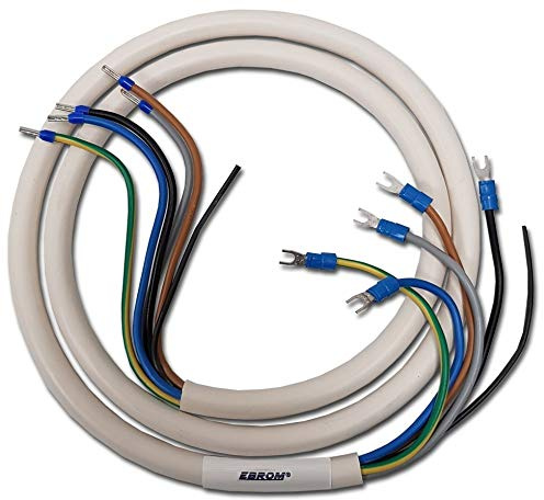 EBROM fertig verwendbare Herdanschlussleitung H05VV-F 5x2,5 mm² WEIß 1,5 m | 0,5 m bis 40 m - Herdanschlusskabel 5G2,5 (5x2,5 mm2) fertig konfektioniert, gecrimpt mit Aderendhülsen + Gabelschuh 3 N PE