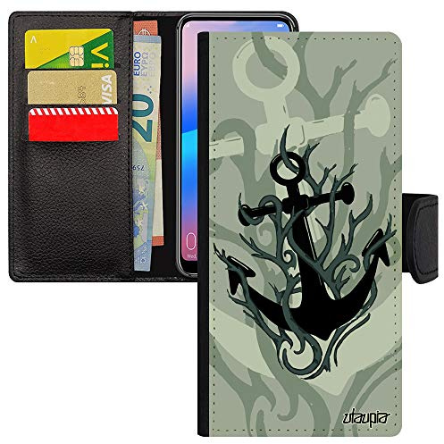 utaupia Coque Rabat pour Xiaomi Redmi Note 9s en Cuir Ancre de Bateau Flip Case Tatouage feu Mobile Vintage mer Telephone Symbole Artistique