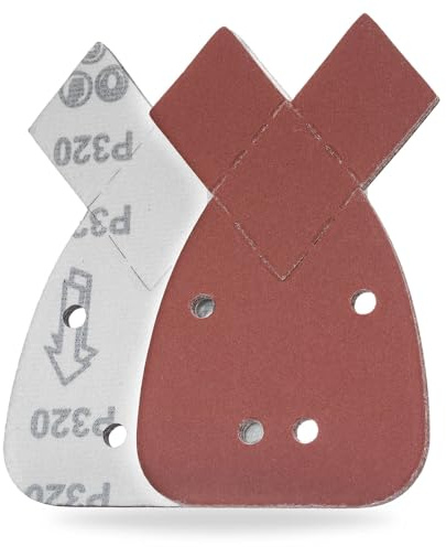 YoiYee 320 Grit Mouse Sanding Sheet, 4 Holes Hook & Loop Fastening Sandpaper, Back Sand Paper Pad, 2 Replacement Tips, For Black and Decker Detail Palm Sander, 140 x 95 mm, Red, 10pcs