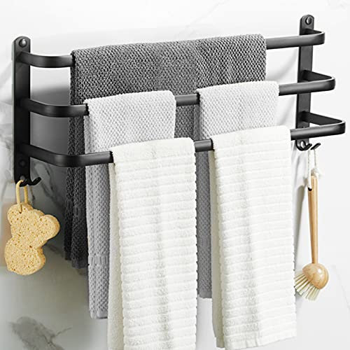 Bathroom Towel Holder 40 cm, Towel Rack Black Matt Towel Rail with Three Towel Rails and Hook Design, Ladder Towel Rack, Towel Rails No Drilling Required