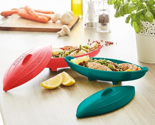 Elicuisine - 2 Réutilisable papillotes en silicone, Vert,rouge