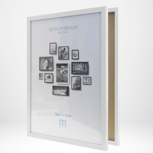 M MERCEO Bilderrahmen 50x70cm (1Stk) Weiß – Holz MDF Fotorahmen einzeln oder Set – Posterrahmen mit Acrylglas – für Fotos & Poster, ideal zur Wandmontage, Hoch- & Querformat