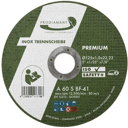 PRODIAMANT Lot de 50 disques à tronçonner 125 mm x 1 mm en acier inoxydable pour métal, acier et acier inoxydable