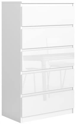3E 3xE living.com Kommode mit 5 Schubladen in 4 Farbvarianten (Weiß/glänzend Weiß)