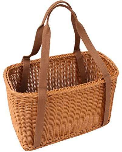 Cabilock Einkaufskorb Rattan Weidenkorb Mit Henkel Geflochten Korb Aufbewahrungskorb Weidenkörbe Tragekorb Gemüsekorb Duschkorb für Küche Obst Lebensmittel Lagerung L, 39X36X16.5CM, Braun
