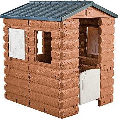 FEBER - Camping Cottage, EIN von der Natur inspiriertes Spielzeughäuschen in Holzoptik mit Fenstern und Einer Schwingtür, für Jungen und Mädchen ab 1 Jahr, Famosa (FEB05000)