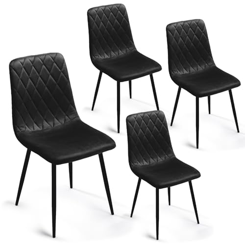 Mevsim Store Esszimmerstühle 4er Set Schwarz – Samt Gepolstert mit Rautensteppung – Stühle Esszimmer Modern & Bequem – Küchenstühle mit Metallbeinen Schwarz – Essstühle für Küche & Wohnzimmer