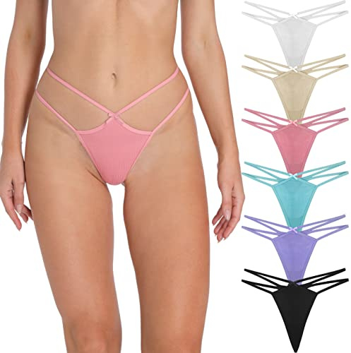 PSEFNAGX Sexy Thongs for Women Varity of T-Backs Sexy Underwear 6 Pcs of G Strings Cotton Undies Panties Tanga Size Large
