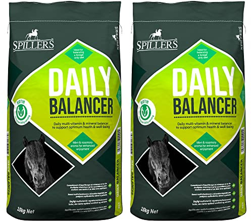 SPILLERS Daily Balancer Horse Feed 15KG x 2, Mint & Rosemary – Contains Vitamins, Minerals including Biotin – Provides Balanced Diet for Horses and Ponies – No Added Iron – Supports Hoof Health