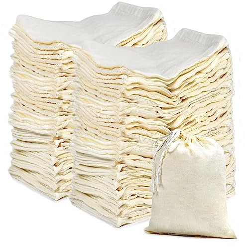 Feuerlos 50 Stück Baumwolltasche Klein mit Tunnelzug, 8 x 10 cm Baumwolle Musselin Beutel, Wiederverwendbare Gemüsebeutel für Hochzeiten Partys Milchfilter DIY Basteln Halloween Weihnachten