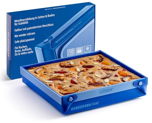 coox WUNDERFORM Frame MQ - die faltbare Kastenform mit Metallverstärkung - Backen & Servieren in Einem I Antihaft-Silikon I Spülmaschinenfest I Kein Stürzen I BPA-frei Blau