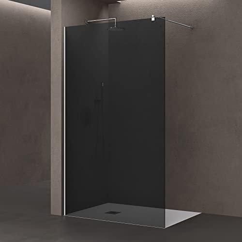 doporro Box Doccia Walk-In 90x200 cm, Parete Doccia Fissa in Vetro Temperato Fumé 8 mm con Barra Stabilizzatrice Regolabile e Profilo Cromato – Bremen01VG