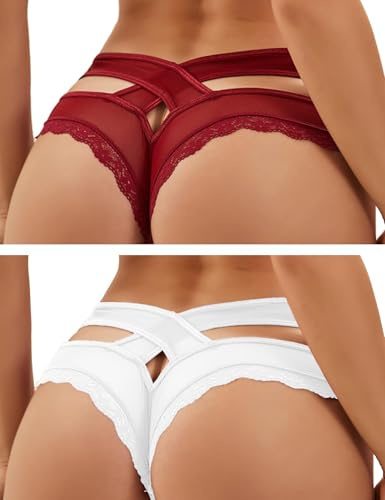 ohmydear String sexig tanga dam sexig chic spets stringtrosor dam korsade utskurna bomullsgrenen XS–4XL genomskinliga trosor stringtrosor och tangas, underkläder, trosor, M/L