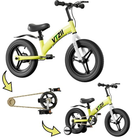 VTZII Laufrad 2 in 1 Kinderfahrrad für Kinder ab 2 3 4 5 6 7 Jahre,mit Bremse Hilfsrad Pedalen,12 14 16 Zoll Kinderlaufrad (14 Zoll, grün)