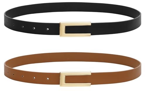WHIPPY 2er-Pack Ledergürtel Damen Leder gürtel Damengürtel für Jeans Kleider Mäntel mit goldener Schnalle,schwarz/braun 110cm