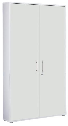 Aktenschrank Tabor hoch Büroschrank mit 2 Türen 84,4 cm breit abschließbar (weiß/weiß matt)