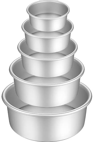 HQILRRA 5 Pcs Round Cake Tin Set-Non-Stick Aluminum Bakeware-Removable Bottom-Easy Clean-Cheesecake Tin-Cake Tins for Baking for Mousse Chiffon Cakes Birthday Wedding Christmas(5/6/7/8/9)