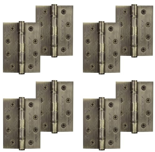 Decoranddecor Door Hinges Internal - Fire Rated - 4inc / 102mm - Ball Bearing - Steel - Antique Brass - 4 Pairs