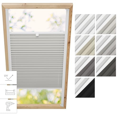 Estika Dachfenster Verdunkelung, Thermo Plisseerollo mit Bohren für Velux Fenster - Modell: MK06 - Stofffarbe: Blackout Hellbeige-Weiß - Dachfenster Rollo, Fensterrollo innen, Fenster plissee