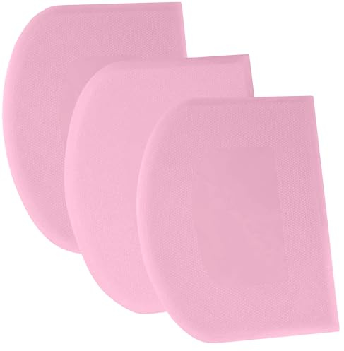 SURDOCA Dough Scraper Bench Scraper - 3P 4.7x3.7 Plastic Flexible Bowl Scraper, Sharp Edge & Angles Cake Scraper. Non-Slip Bakeware Decorating Tools Sculpting & Modeling Tools - Pure Pink