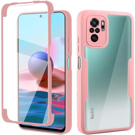 ILING Transparente Funda para Xiaomi Redmi Note 10 4G/Redmi Note 10S/POCO M5s, Moda Ultradelgado Antigolpes Carcasa con Protector de Pantalla Incorporado, Dura PC + Silicona TPU Bumper Cubierta (Rosa)