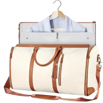 Reisetasche Kleidersack Faltbar - Kleidung Foldybag 2 in 1 Carry on Garment Duffle Bag - Wasserdichter Kleidertaschen Für Damen Und Herren - Umwandelbarer Handgepäck Anzugtasche Für Reise (Beige)