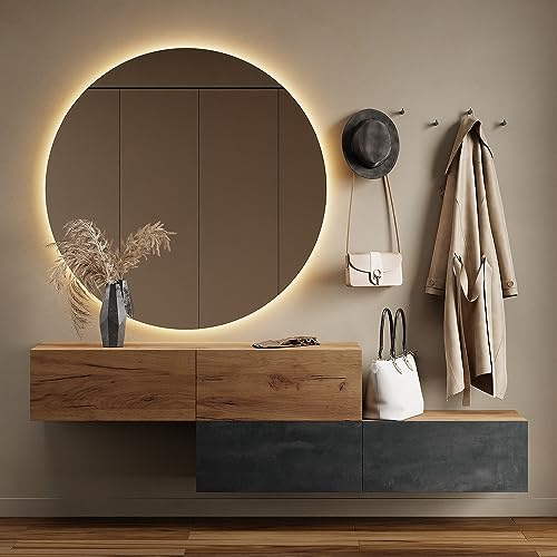 Planetmöbel Flurgarderobe 2X 140 cm, Spiegel rund