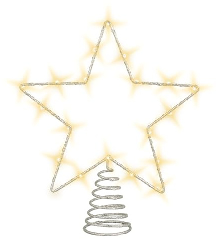 LED Weihnachtsbaum Spitze 27 cm warm weiß mit Timer - Silber - Beleuchteter Stern für den Christbaum Batterie betrieben - Baumspitze Tannenbaum Deko Bleuchtung Baumschmuck