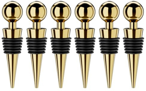 Wine Stoppers for Wine Bottles 6Pcs Vacuum Wine Bottle Stopper with Silicone Reusable Wine Corks, Leak proof Keep Fresh Suitable for Standard (Gold, 6 Pack)