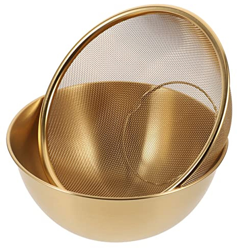 PHENOFICE Colador Cedazo y Cesta Escurridora de Acero Inoxidable 24 Cm Multicolor, Multifuncional para Verduras y Frutas en Cocina Hogar, Juego de 2 Piezas