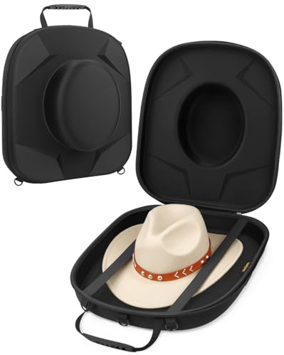 Cowboyhutbox – bruchsichere Reisehut-Tragetasche – Hutaufbewahrung für Cowboy-, Panama-, Tweed- und Fedora-Hüte – Hartschalen-Aufbewahrung mit Tragegriff, Schulter und Gepäckgurt – Schwarz