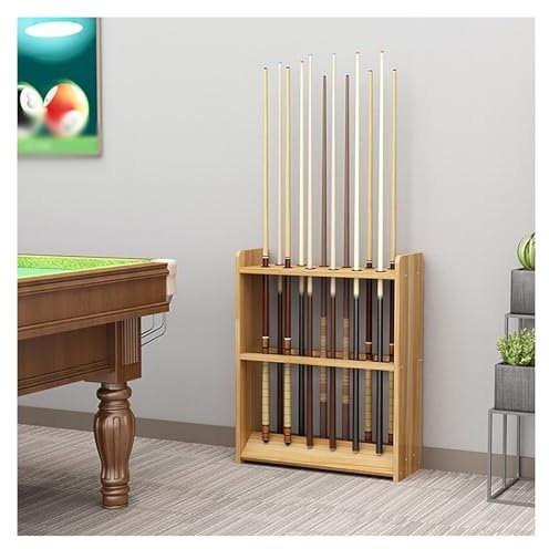 Generisch Billard-Queue-Ständer, Queue-Halter aus Holz, Bodenständer, Eck-Queue-Ständer für Billardzimmermöbel, Billardtisch-Stabhalter für bis zu 12 Queues (helles Walnussholz)