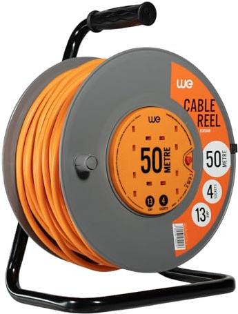 WE Retail Ultra-Tough 50m Professional Extension Reel with 4 Power Sockets - Perfect for Workshops, Construction Sites & Outdoor Use - ECR50HD